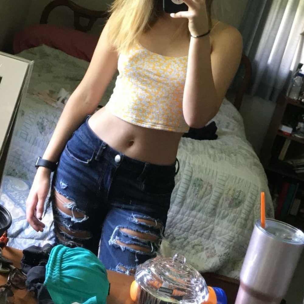 Pacsun basics Yellow and White Floral Crop Tank Top
